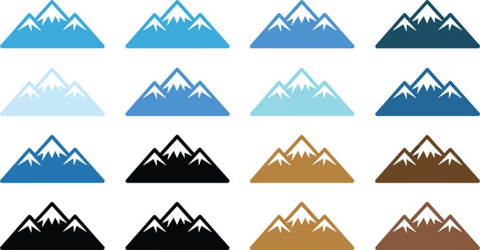 Mountain range icon set peak landscape summit snow vector collection illustration nature travel logo symbols design