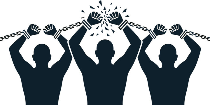 Prisoner silhouettes breaking chains freedom concept rebellion justice protest empowerment human rights vector illustration design symbol