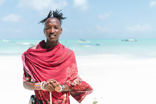 Portrait of a handsome Maasai man on the beach