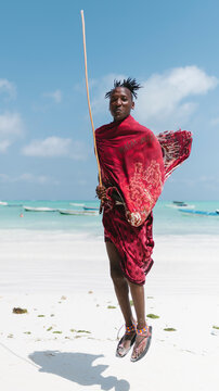 Maasai warrior performing his traditional high-jumping dance.