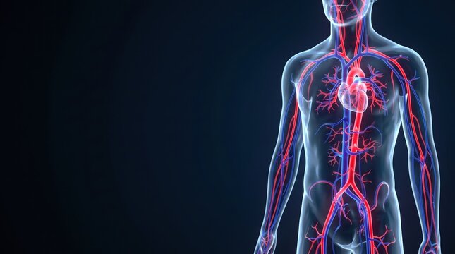 Human circulatory system with heart and major arteries and veins visualized