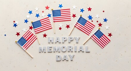 Fototapeta premium Memorial day usa patriotic american flags and festive decorations for remembrance
