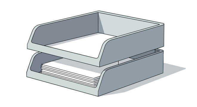 Two Tier Gray Office Paper Tray Vector Illustration with Stacked Documents for Desk Organization and Workspace Management