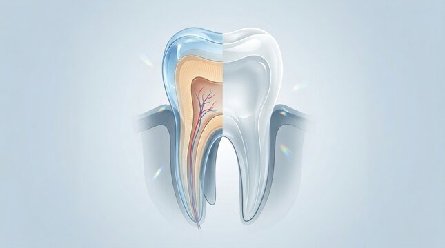 Detailed cross-section of a healthy tooth showing internal structure and enamel