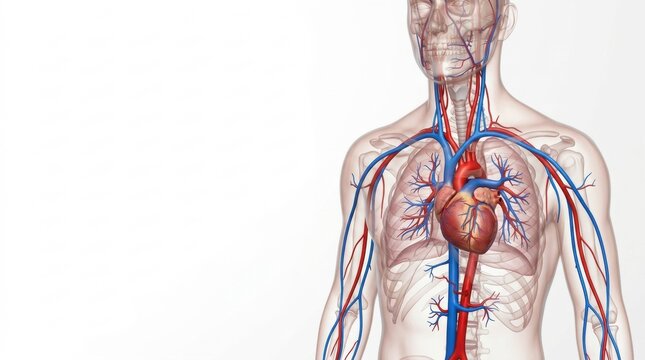 Detailed illustration of the human circulatory system and heart