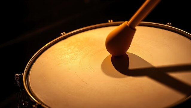 timpani. Timpani drumhead with blurred mallet impact and deep vibration. product launch decks, UI/UX mockups, designed for product launches and innovation pitches, clarifies data.