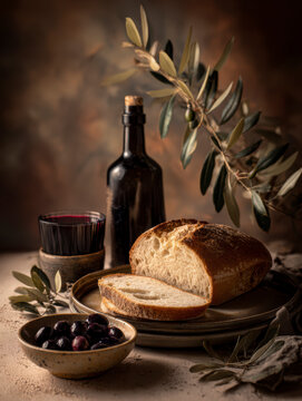 Rustic Mediterranean Bread Still Life &ndash; Generative AI