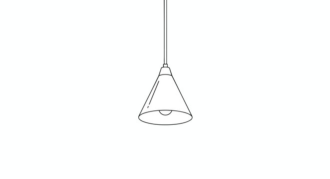 Minimalist Cone Pendant Lamp Line Art Vector Illustration - Modern Ceiling Light Fixture Design Element for Interior Decor