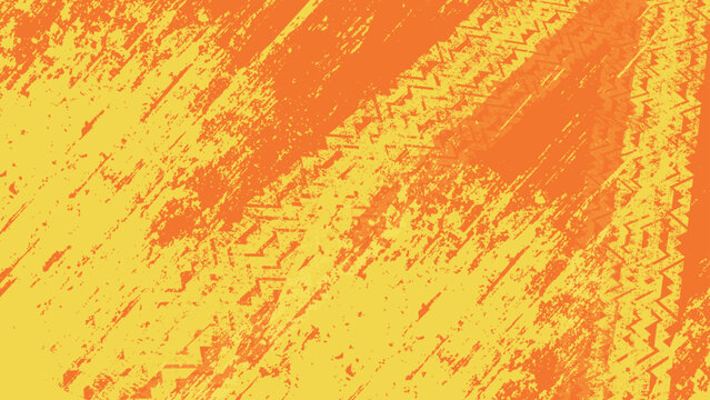 Yellow and orange grunge tire track background set, dynamic off-road vector texture
