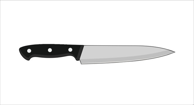 Professional Sharp Kitchen Chef Knife with Black Handle and Stainless Steel Blade Vector Illustration