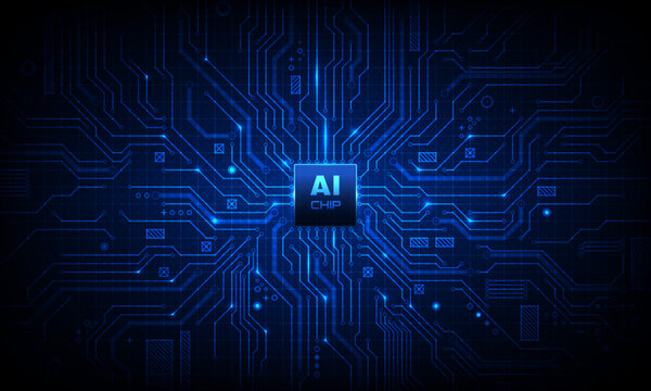 AI Chip and Circuit Board: An intricate depiction of an AI chip at the core of a sophisticated circuit board, highlighting the core of the digital age