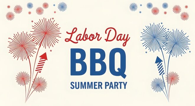 Labor day bbq summer party invitation with fireworks