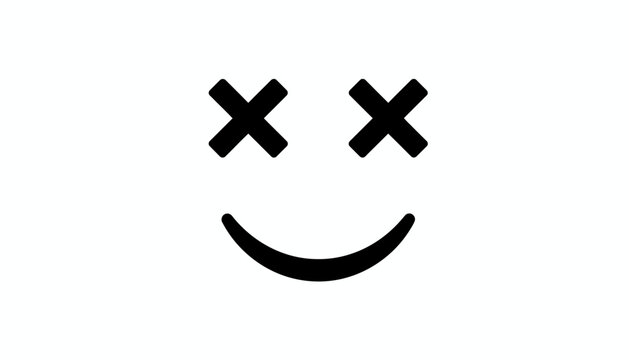 Simple black smiley face with x eyes on white background.