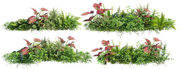 Naklejka premium A small garden decorated with many plants on a transparent background.
