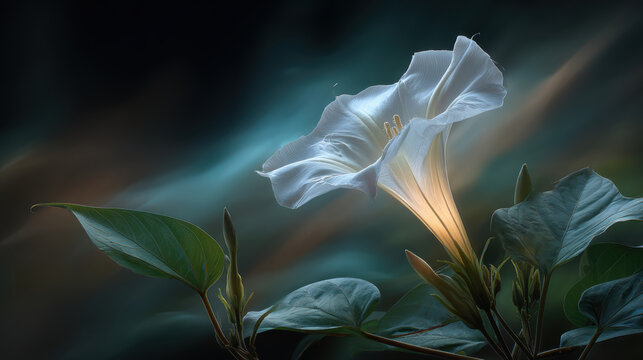 Luminous White Flower on Black &ndash; AI Generative