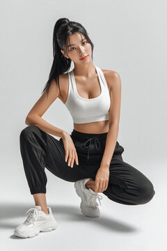 young Korean female dance instructor, full body, front-facing