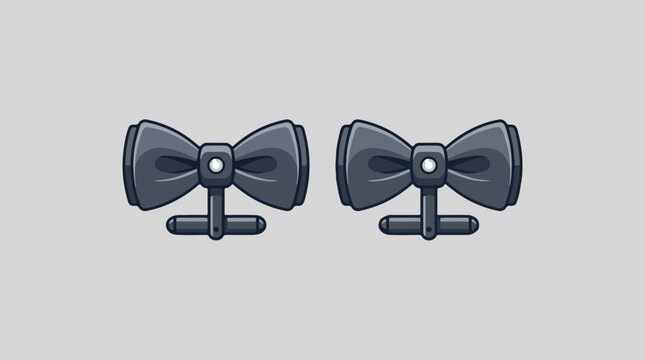 Pair of elegant dark grey bow tie cufflinks for men.