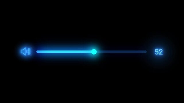 Neon speaker volume slider animation from 0 to 100 and vice versa on black background