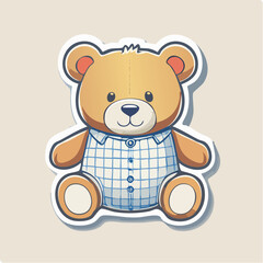 Obraz premium Cute Teddy Bear Wearing a Plaid Shirt Sticker