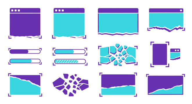 Modern interface elements set with progress bars and torn paper effects