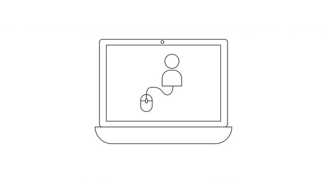 Simple Line Drawing of a Laptop with a Mouse and User Icon on Screen.