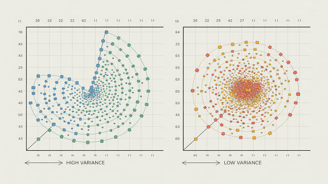 Data Visualization: An abstract visualization displaying data sets, representing high and low variance levels.