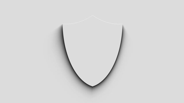 Cyber security shield symbol with natural shadow. Cyber technology icon loopable and seamless abstract concept. 3d light and shade object.
