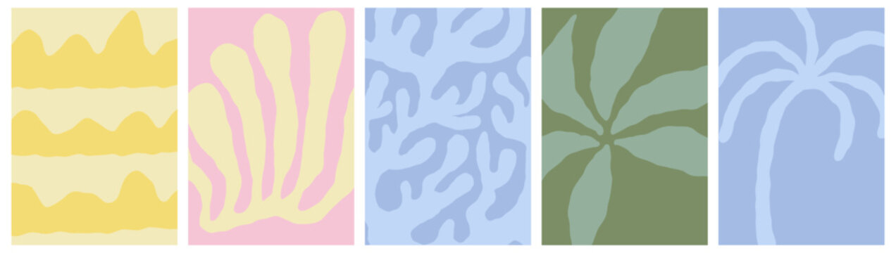 Vector abstract hand drawn sketch naive art style templates, art prints with minimal shapes in floral wavy ink rough hand drawn naive style