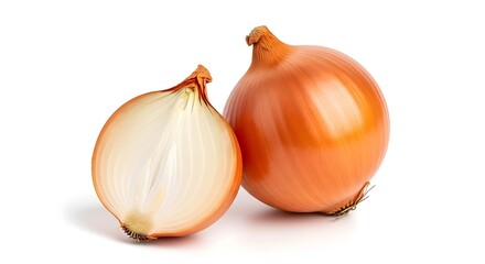 Fototapeta premium Two Onions: Whole and Halved Ready for Cooking and Flavoring.