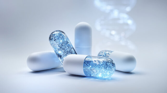 Senolytic Capsules: Innovative Anti-Aging Pills and Longevity Supplements Representing Future Pharmaceutical Medicine and Genetic Therapy Breakthroughs.