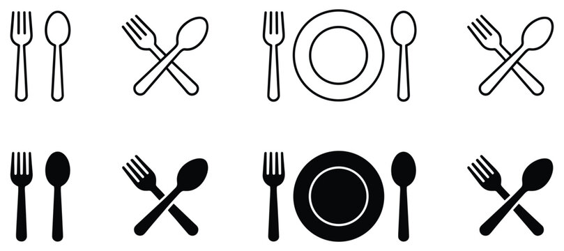 Cutlery Set Icon: minimalist and modern design with essential dining utensils. elegant illustration, clean aesthetic, food symbol, kitchenware, dinning tools.