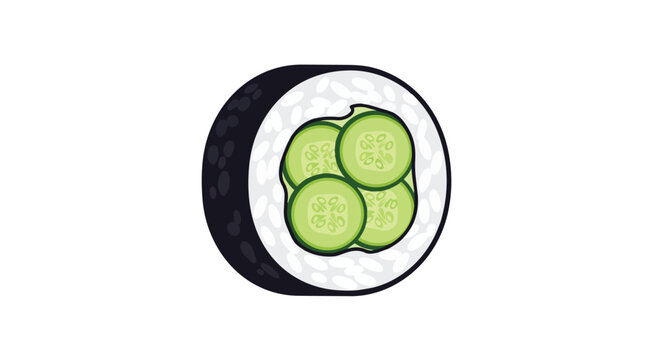 Fresh Cucumber Sushi Roll Illustration - Kappa Maki Japanese Food Vector Icon