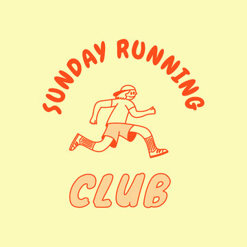 Vector hand drawn doodle cartoon illustration, runner mascot character, sporty figure, playful creative modern sketch design for branding, advertising, t-shirt prints, posters, stickers, surf shop ide