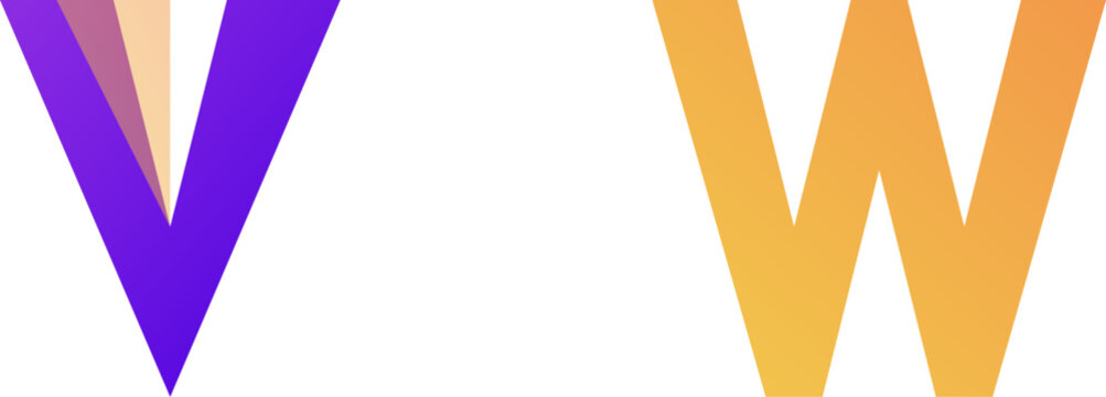 Modern minimalist layered lettermark icons featuring the alphabetical letters V and W in vibrant illustration