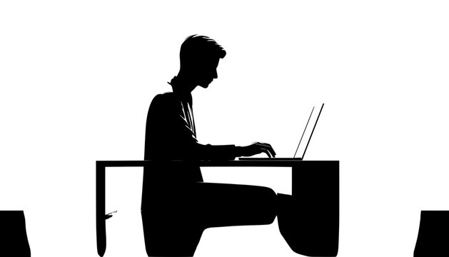 silhouette of a woman working on a laptop