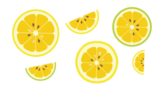 Fresh Lemon and Lime Slices Vector Illustration, Citrus Fruit Wedges Flat Design Elements for Healthy Food and Drink Graphics