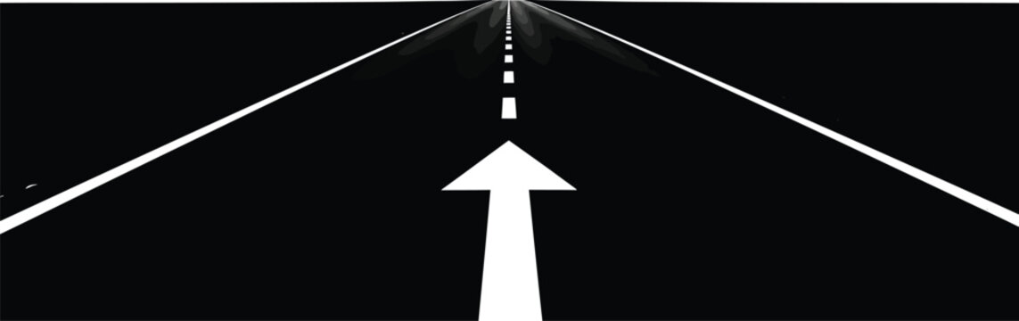 White Arrow Pointing Up on Black Road with Lines