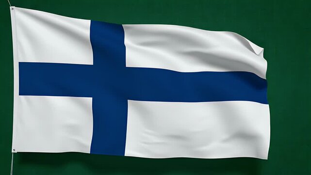 A vibrant image showcases the national flag of Finland waving gently against a dark green background, symbolizing the country's heritage and identity.