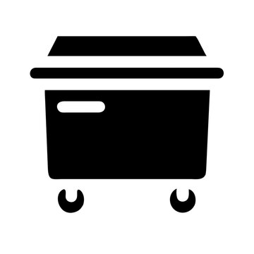 Black rolling trash bin on wheels with lid open Vector