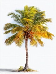 Obraz premium Single tropical palm tree on bright white background with copy space, ideal for summer travel posters, beach holiday banners, and clean minimalist design.