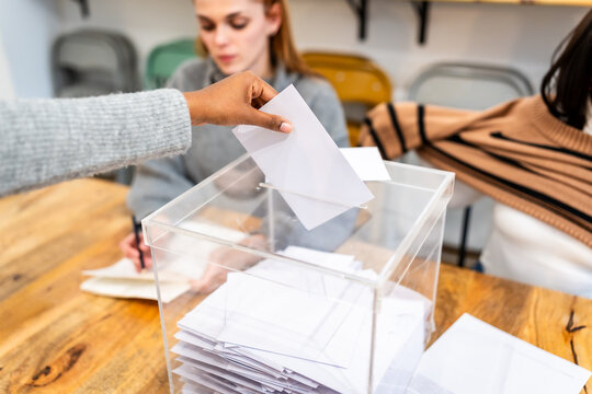 Citizen casting vote into ballot box during elections