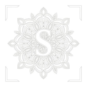 Decorative letter s in a circular mandala pattern with letter s line work graphic design art nouveau beauty design