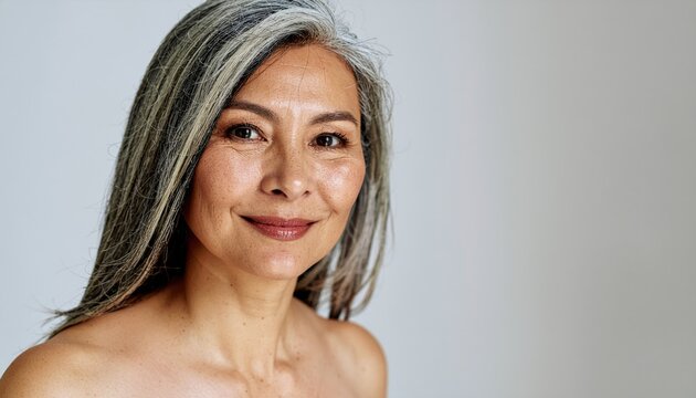 Beautiful senior black afro american woman with long gray hair 