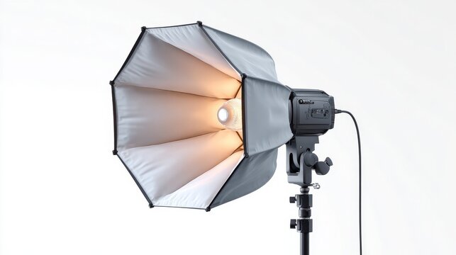 Professional photography softbox with warm light setup for studio use.
