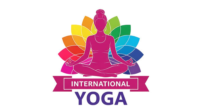 International yoga logo with colorful chakra PNG isolated on transparent background