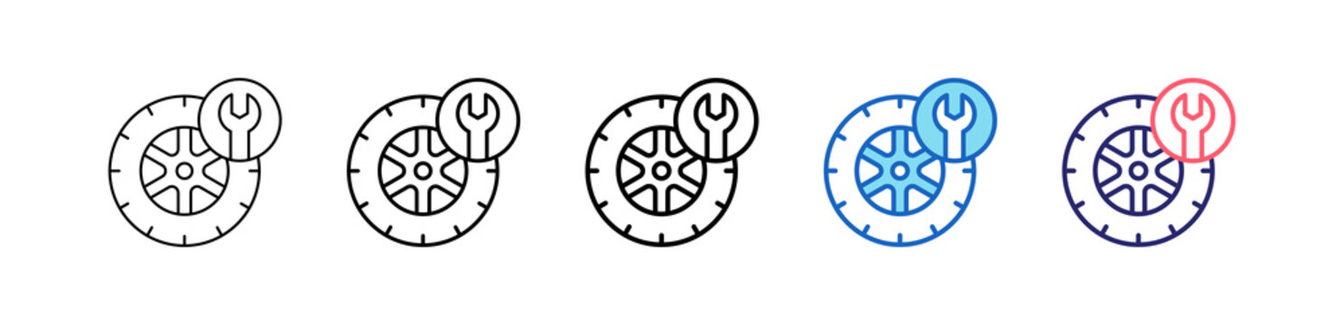 Tyre Repair Icon In 5 Different Styles Set Collection.   