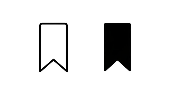 Two bookmark icons, one outlined and one solid black, isolated on transparent background