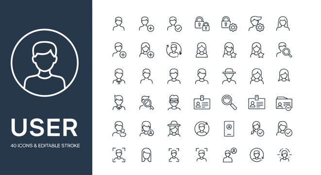 Collection of User Account Icons Profile, Settings, Security, and Personal Information Icons