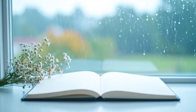 Climate Grief Journal &ndash; Open Notebook with Tear Stain, Dried Flowers, Rainy Window