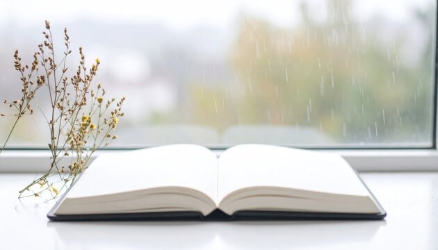 Climate Grief Journal &ndash; Open Notebook with Tear Stain, Dried Flowers, Rainy Window